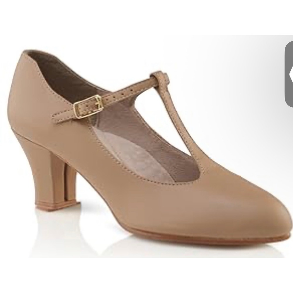Capezio 750 CAR Broadway Shoes Caramel Tan Leather T-Strap Womens 10.5M